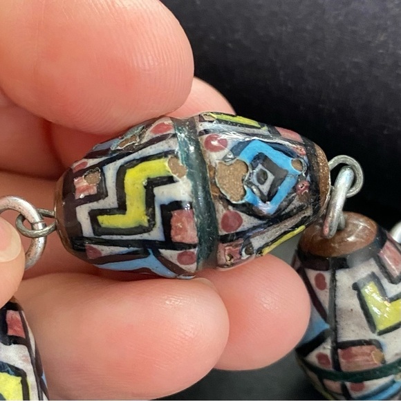 Vintage Hand Painted Glazed Clay Art Chunky Bead Necklace - Picture 16 of 16